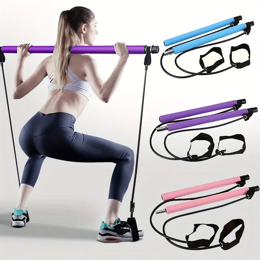 FlexTone Portable Pilates Bar Kit – Resistance Band Yoga Stick for Stretch, Sculpt & Core Training